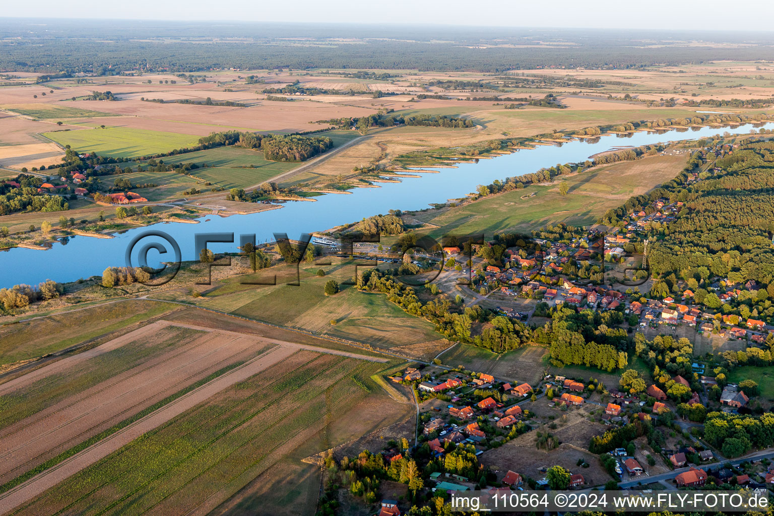 Village on the river bank areas of the River Elbe in Neu Darchau in the state Lower Saxony, Germany