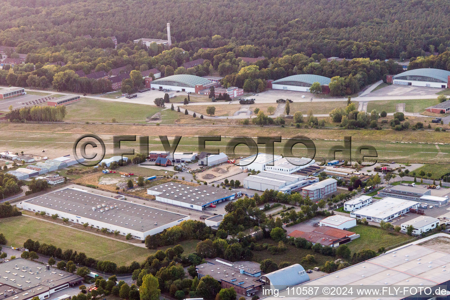 Aerial view of Industrial area between port and airport in Lüneburg in the state Lower Saxony, Germany