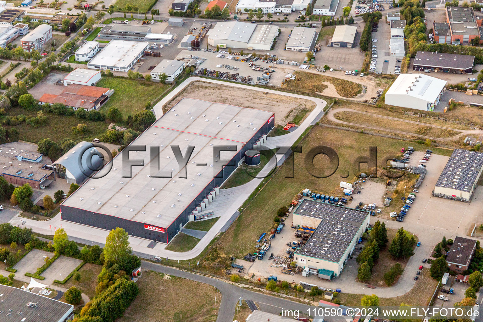 Industrial area between port and airport in Lüneburg in the state Lower Saxony, Germany from above