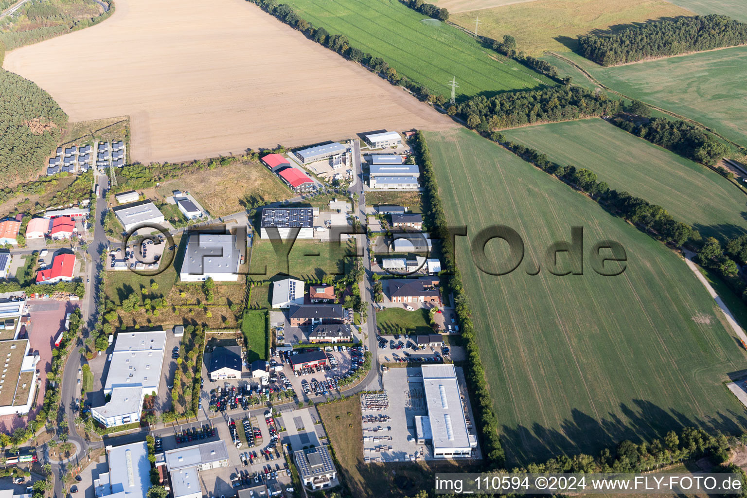 Industrial area between port and airport in Lüneburg in the state Lower Saxony, Germany from the plane