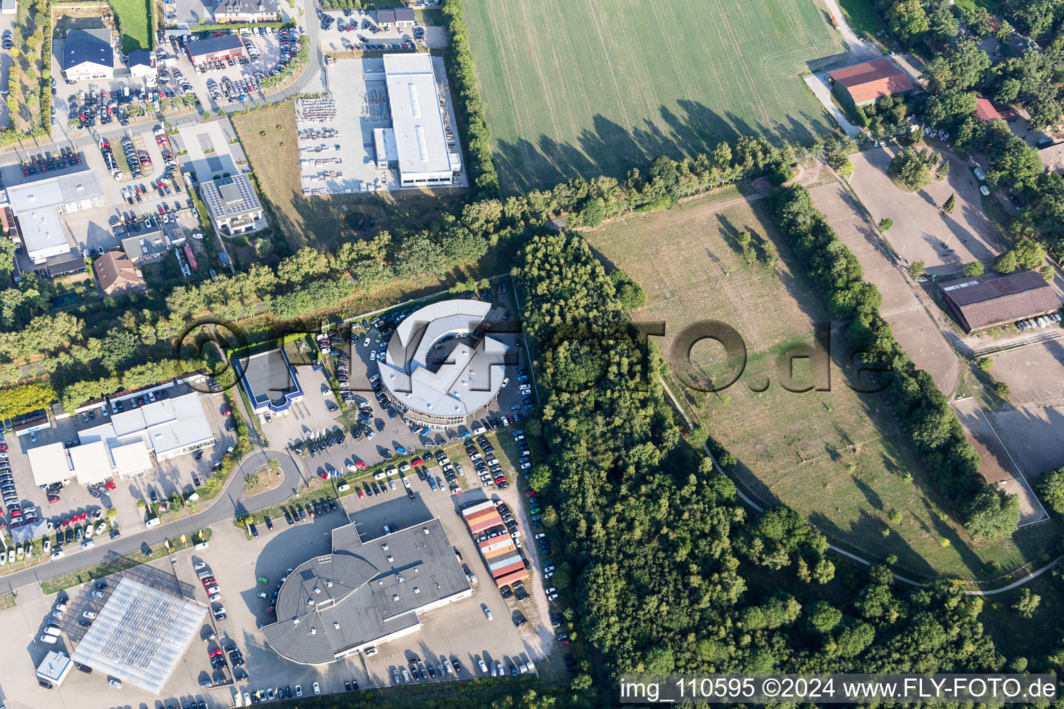 Bird's eye view of Industrial area between port and airport in Lüneburg in the state Lower Saxony, Germany