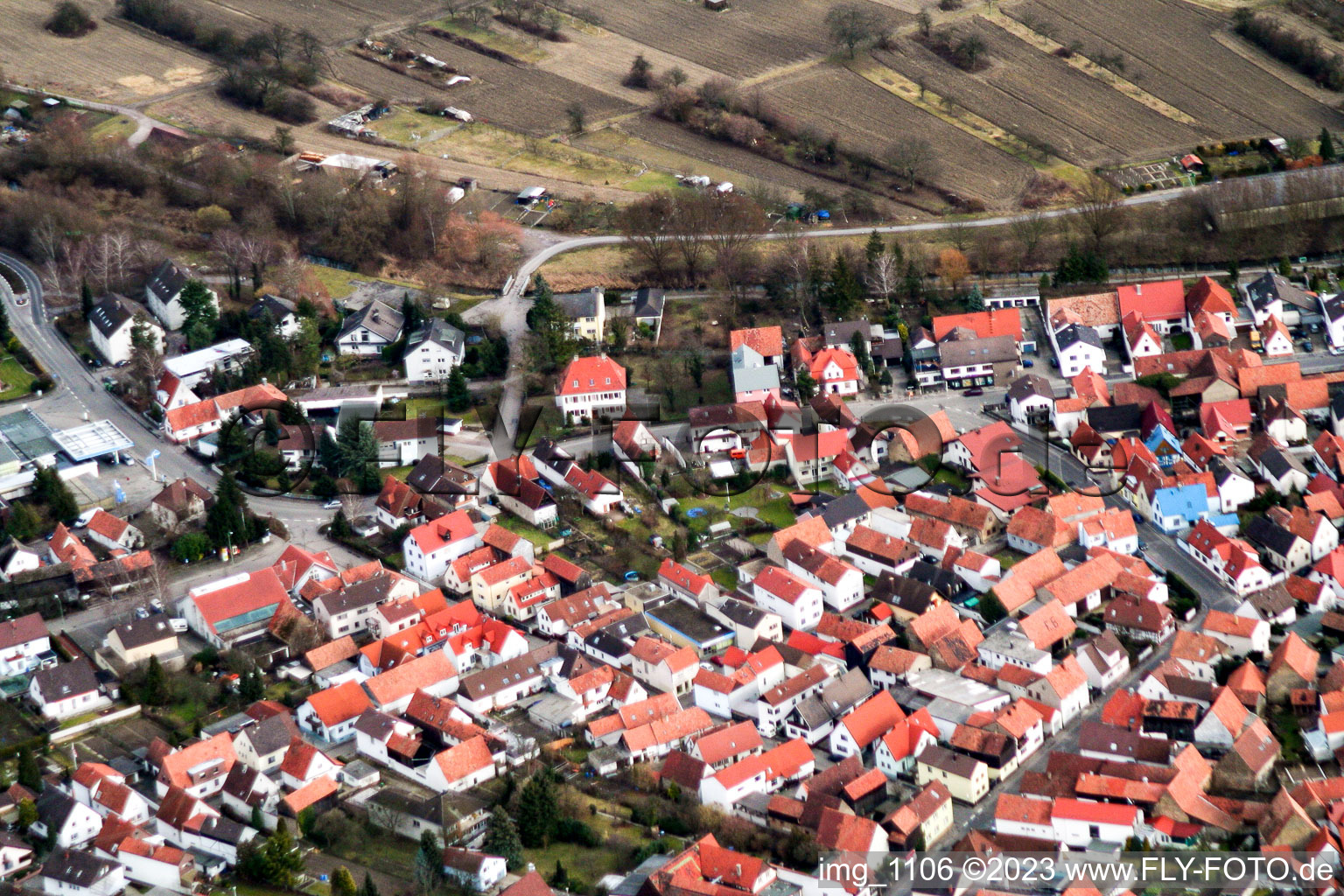Drone recording of Hagenbach in the state Rhineland-Palatinate, Germany