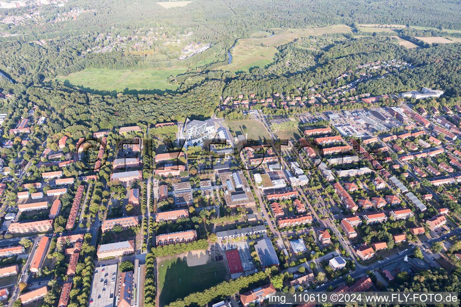 Campus University- area Zentralgebaeude Leuphana Universitaet Lueneburg of vom architect Libeskind in Lueneburg in the state Lower Saxony, Germany out of the air