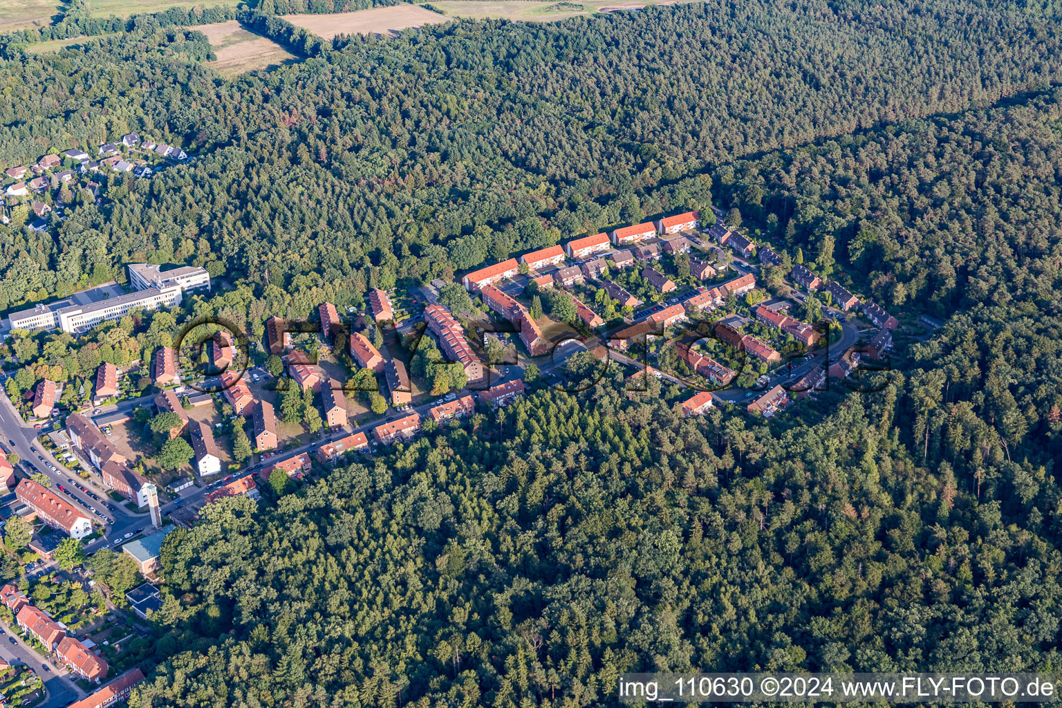 Aerial view of District Bockelsberg in Lüneburg in the state Lower Saxony, Germany