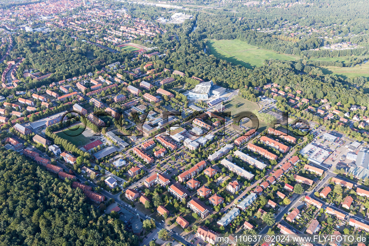 University in Lüneburg in the state Lower Saxony, Germany from above