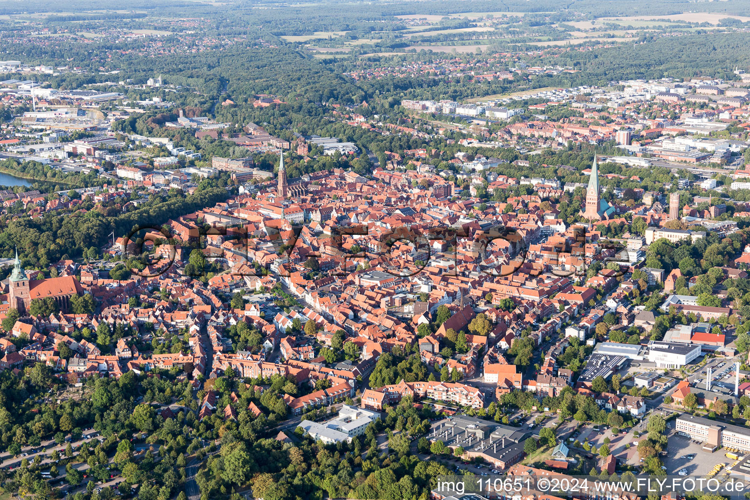 Old Town area and city center in Lueneburg in the state Lower Saxony, Germany viewn from the air