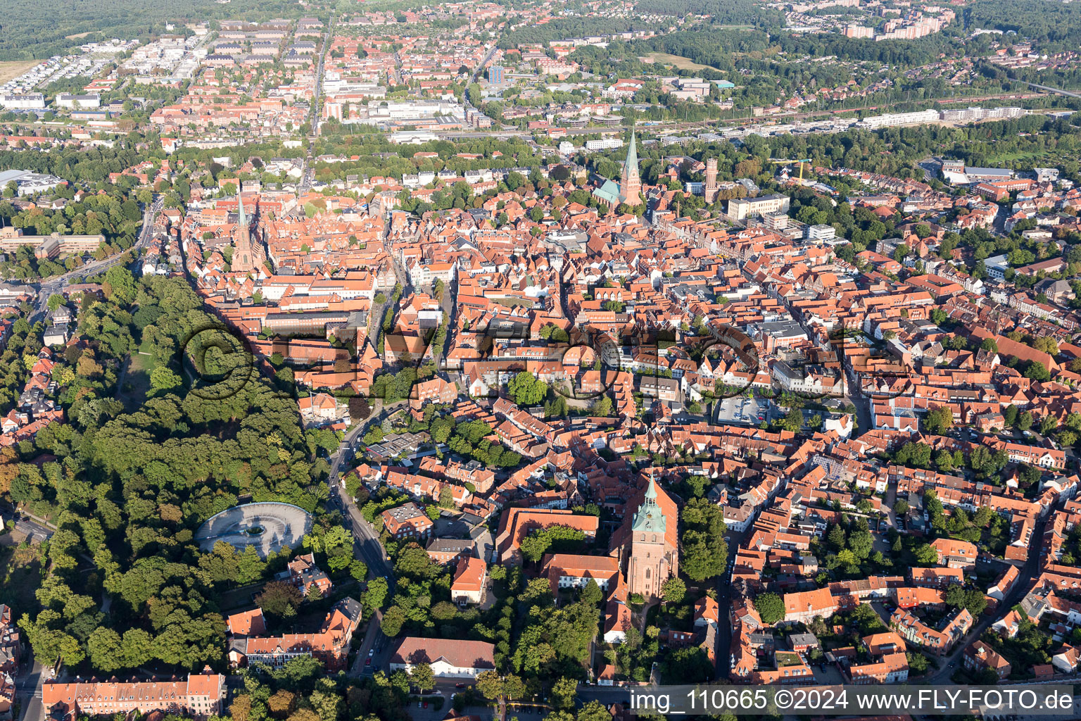 Aerial photograpy of Old Town in Lüneburg in the state Lower Saxony, Germany