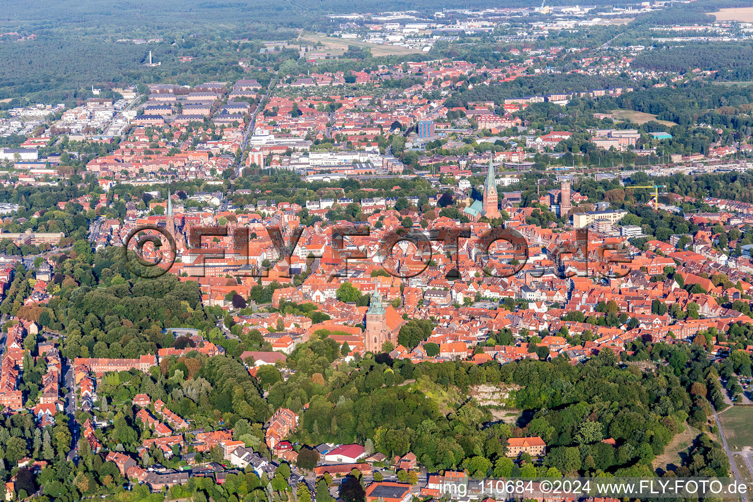 Aerial view of Old Town area and city center in Lueneburg in the state Lower Saxony, Germany