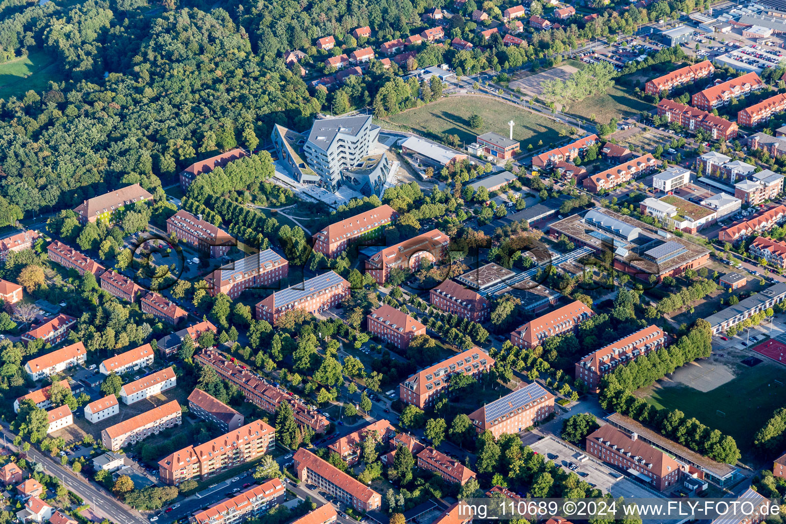 Campus University- area Zentralgebaeude Leuphana Universitaet Lueneburg of vom architect Libeskind in Lueneburg in the state Lower Saxony, Germany out of the air