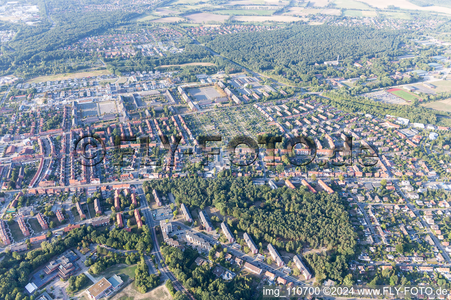 Aerial view of Bleckeder Landstrasse in Lüneburg in the state Lower Saxony, Germany