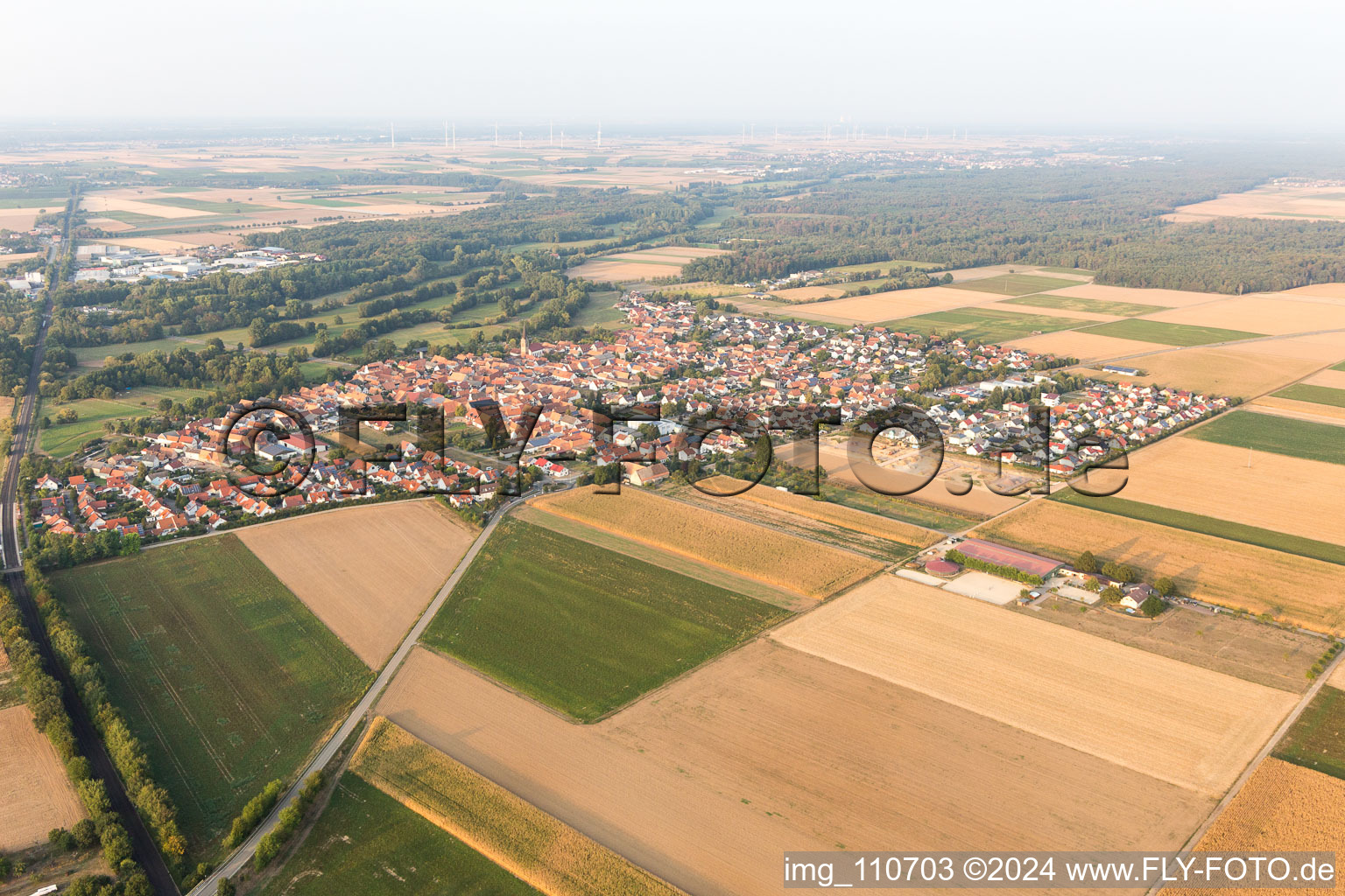 Steinweiler in the state Rhineland-Palatinate, Germany seen from a drone