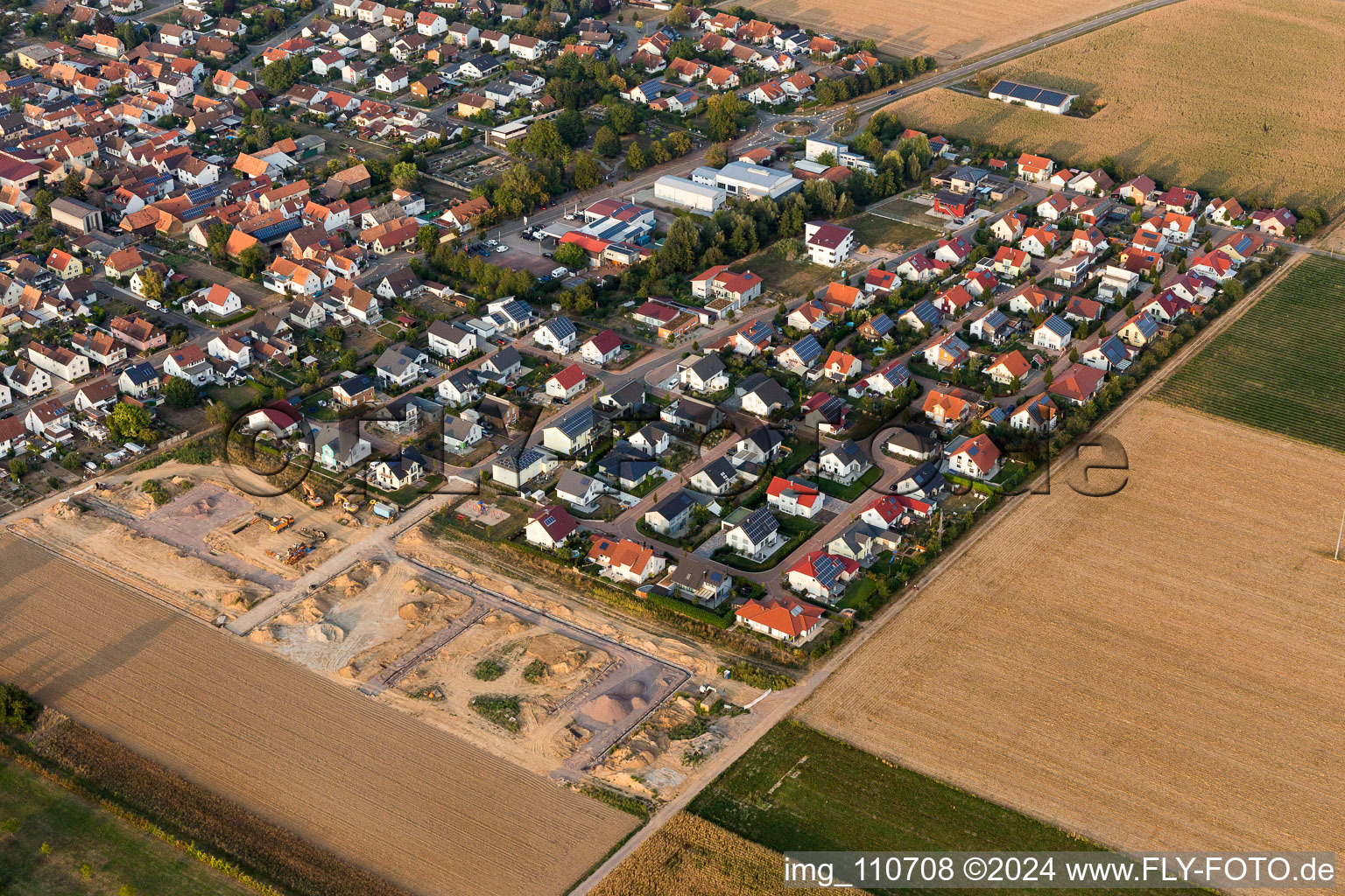 Aerial photograpy of Expansion of the Brotäcker development in Steinweiler in the state Rhineland-Palatinate, Germany