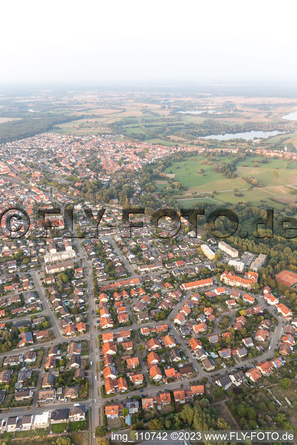 Jockgrim in the state Rhineland-Palatinate, Germany seen from above