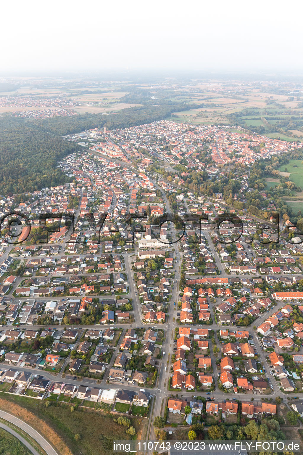 Jockgrim in the state Rhineland-Palatinate, Germany from the plane