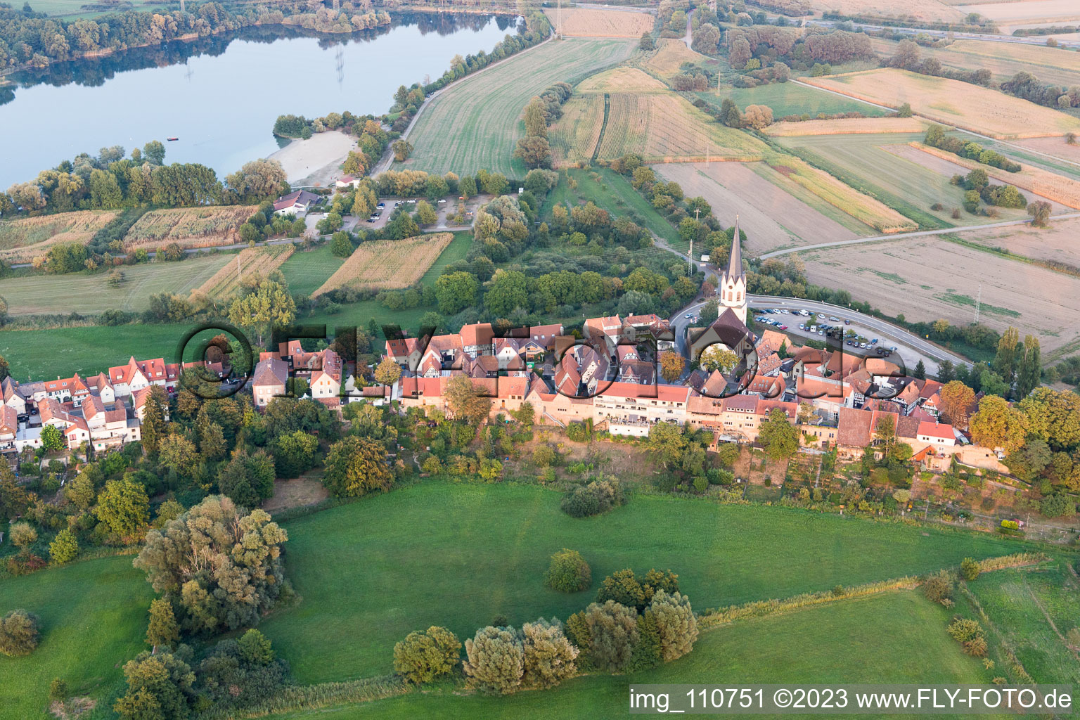 Jockgrim in the state Rhineland-Palatinate, Germany seen from a drone