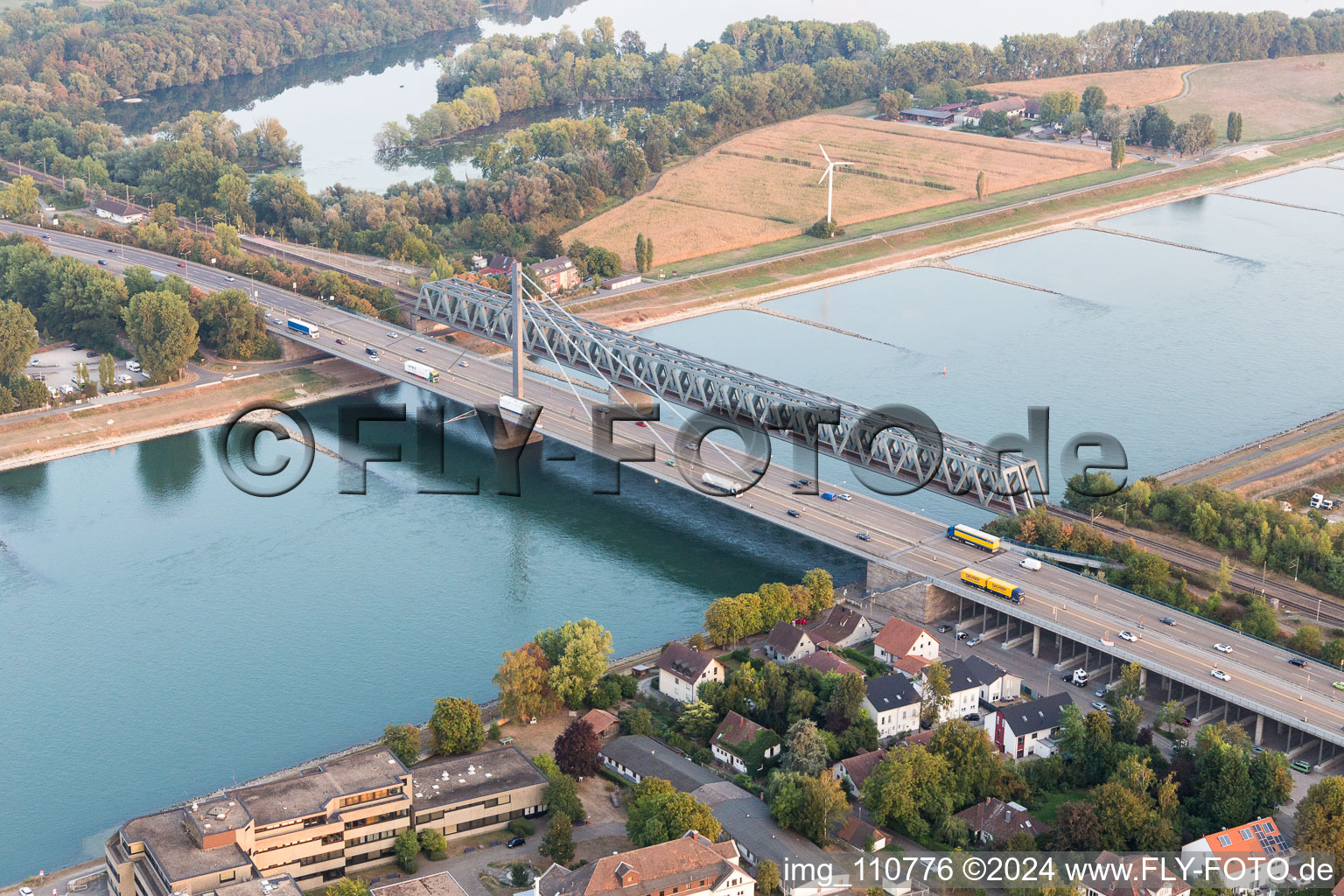 Rhine bridges in the district Maximiliansau in Wörth am Rhein in the state Rhineland-Palatinate, Germany out of the air