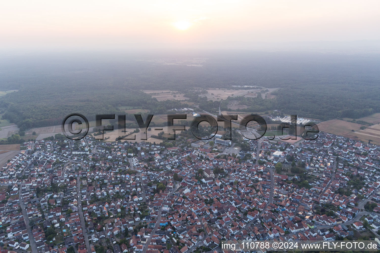 Hagenbach in the state Rhineland-Palatinate, Germany seen from a drone