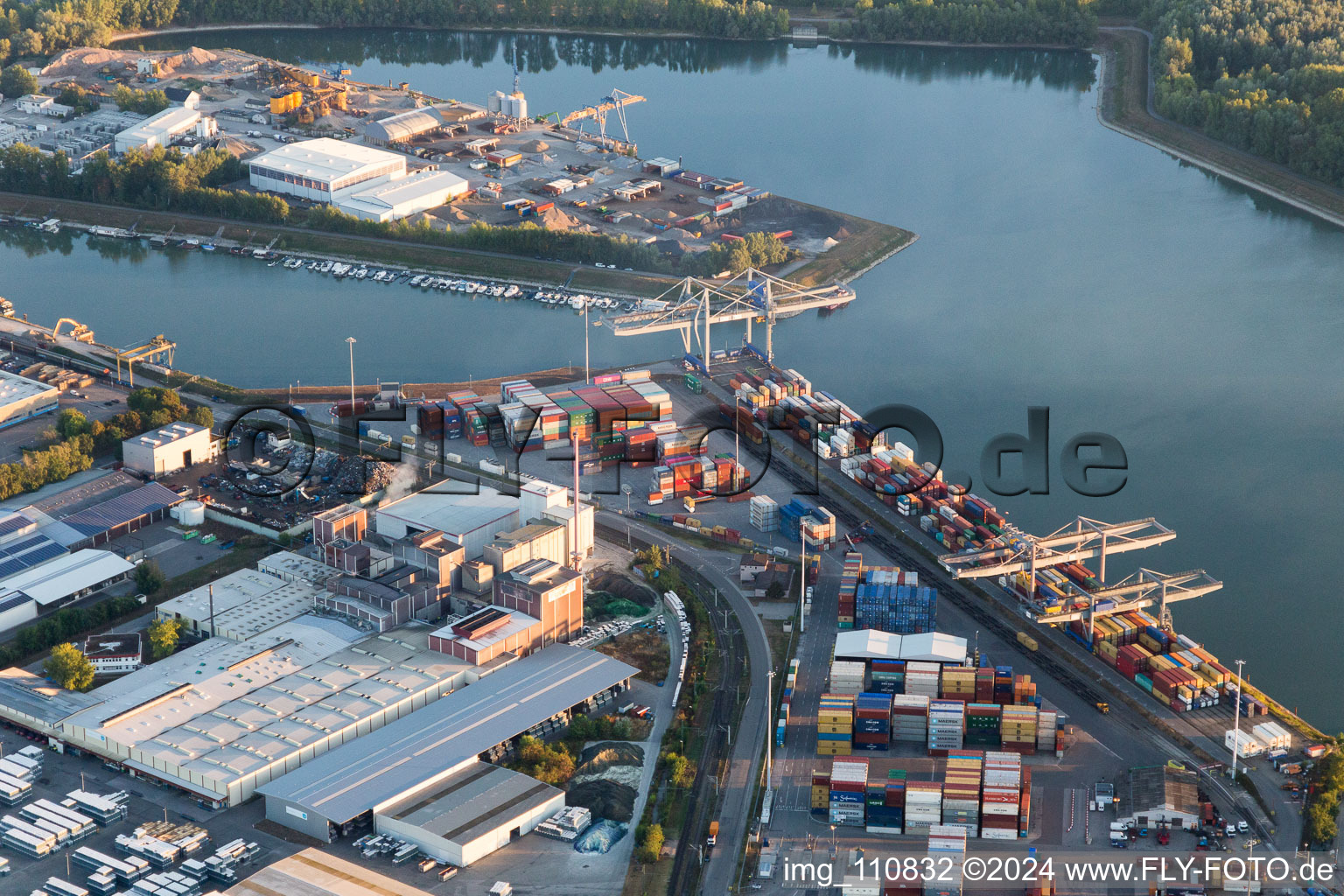 Aerial view of Harbor in Germersheim in the state Rhineland-Palatinate, Germany