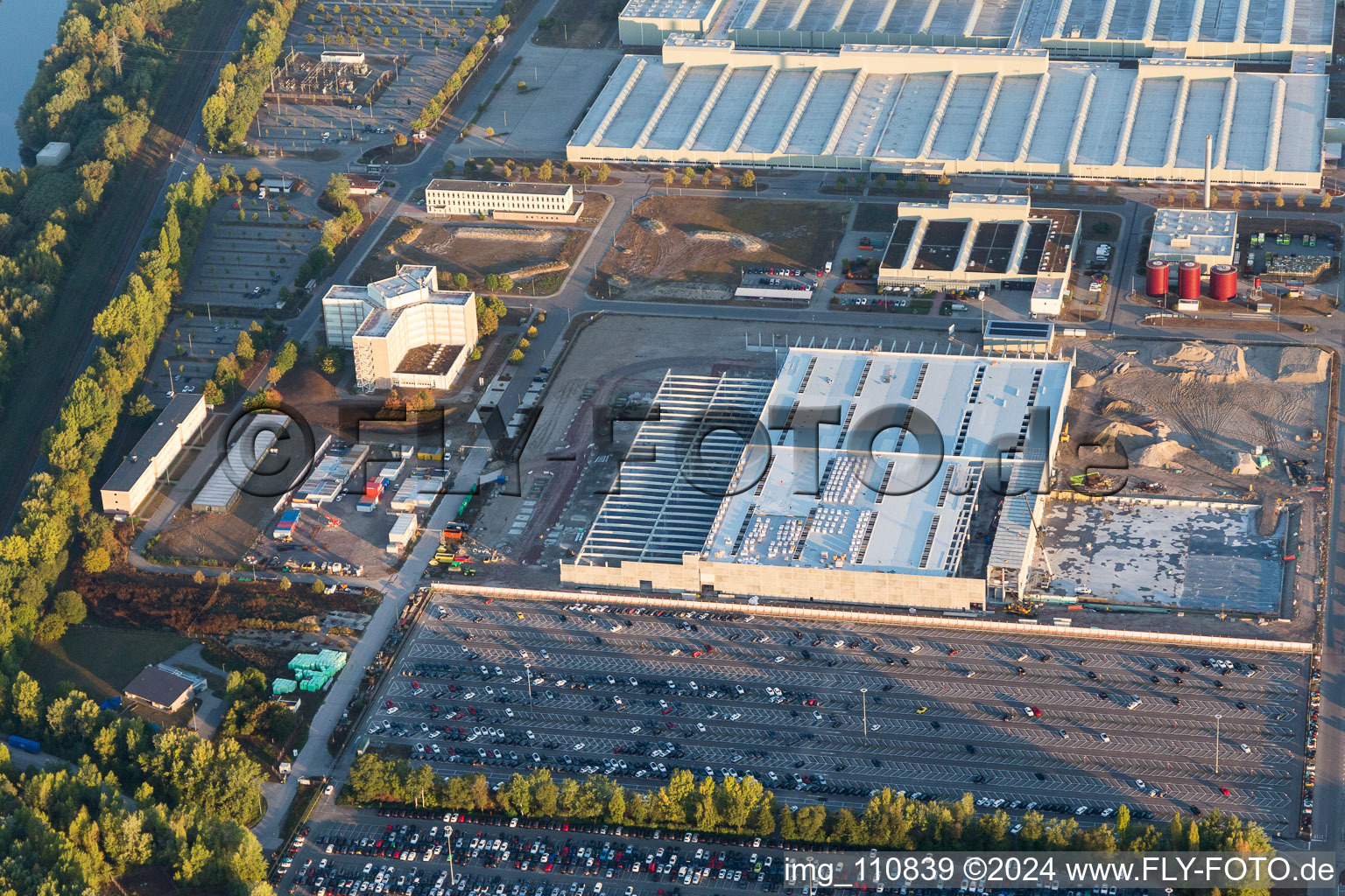 Aerial view of Island Green in Germersheim in the state Rhineland-Palatinate, Germany