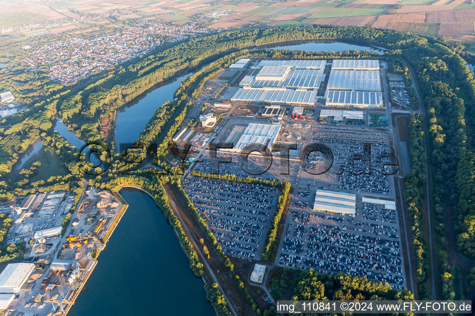 Aerial photograpy of Island Green in Germersheim in the state Rhineland-Palatinate, Germany