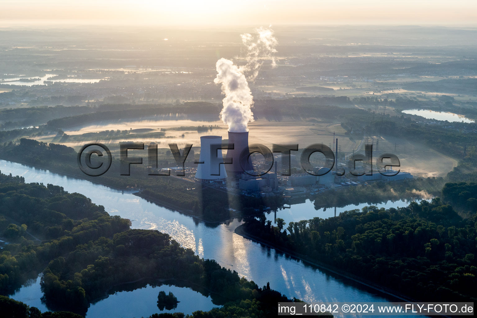 Nuclear power plant in Philippsburg in the state Baden-Wuerttemberg, Germany from above