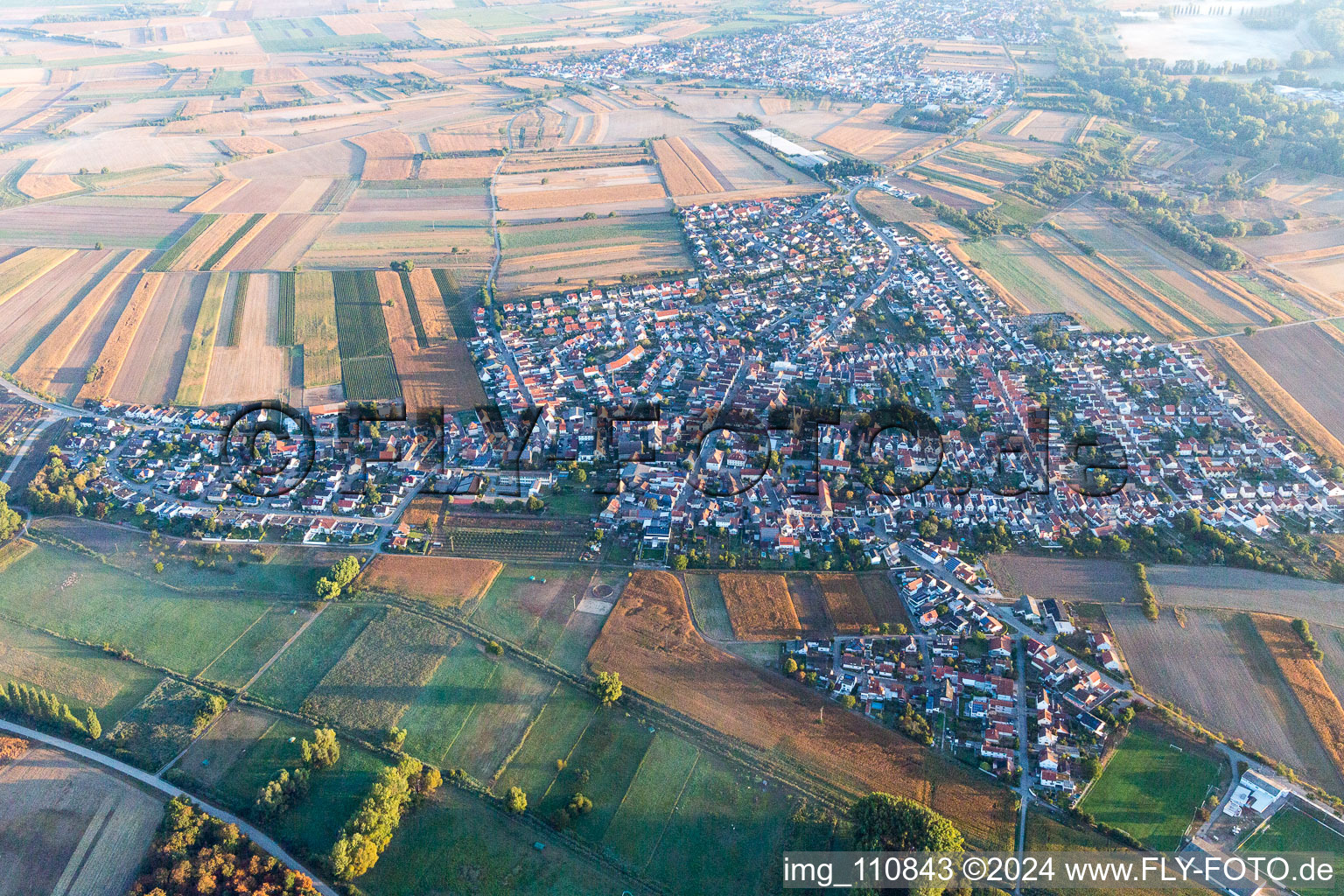 District Mechtersheim in Römerberg in the state Rhineland-Palatinate, Germany viewn from the air