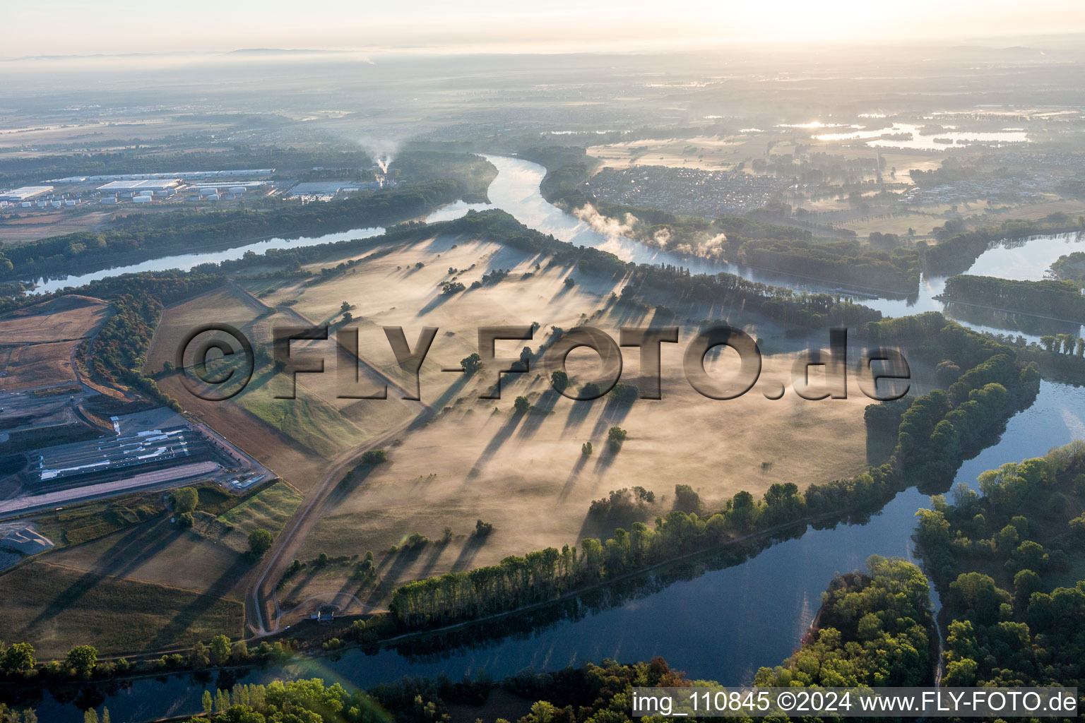 Flotzgrün Island in Speyer in the state Rhineland-Palatinate, Germany from above