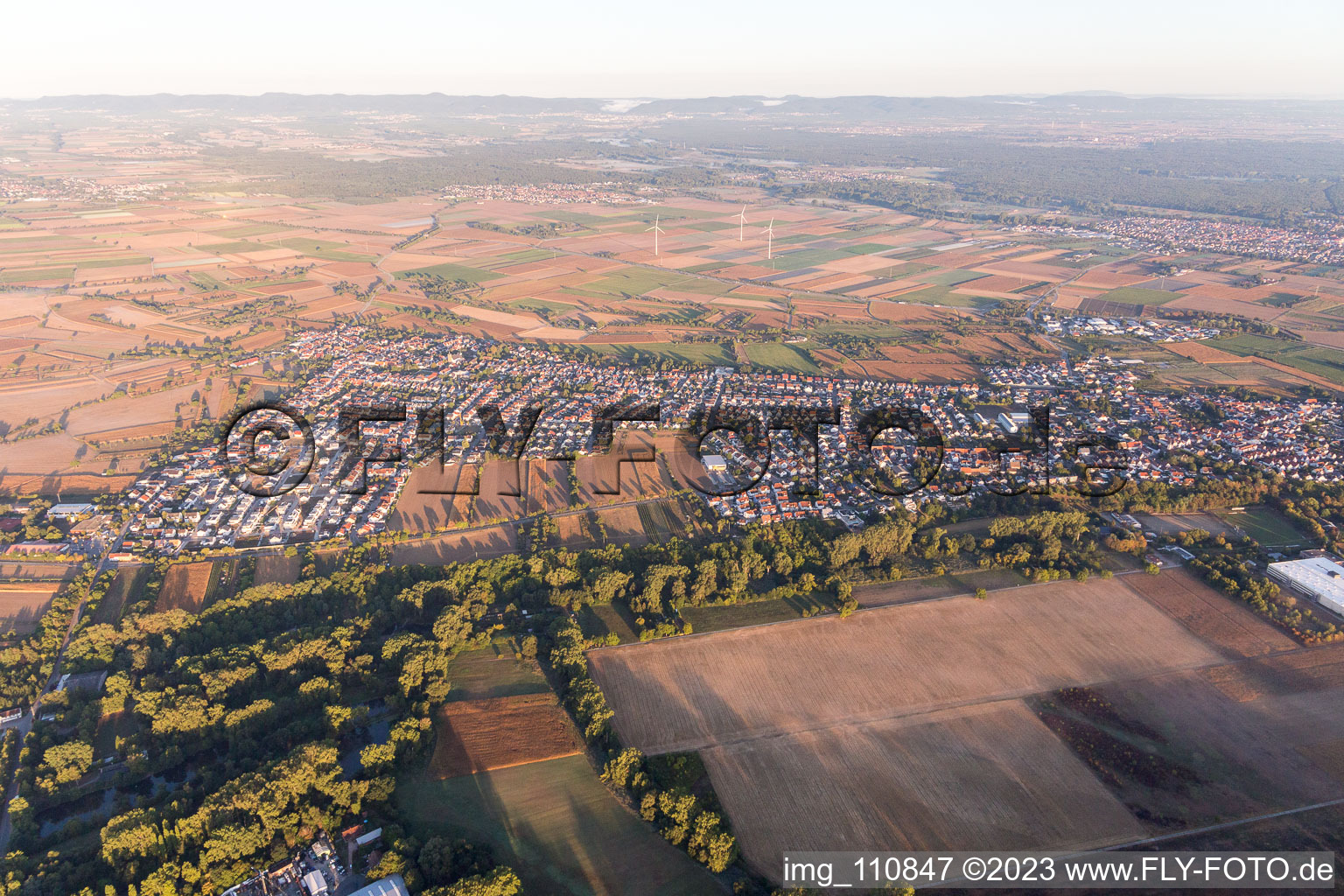 Drone image of District Berghausen in Römerberg in the state Rhineland-Palatinate, Germany
