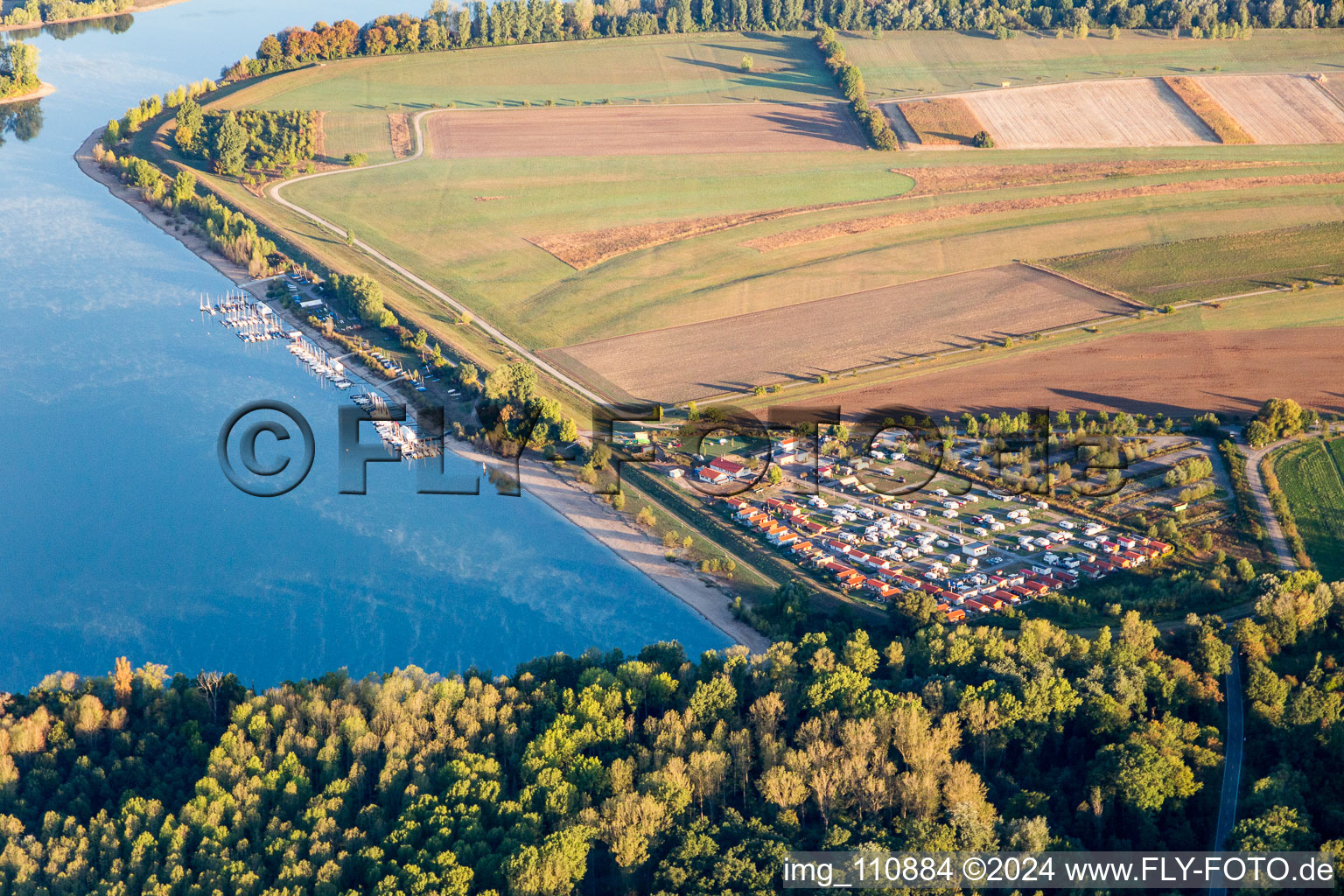 Island camping Kollersee in Brühl in the state Baden-Wuerttemberg, Germany