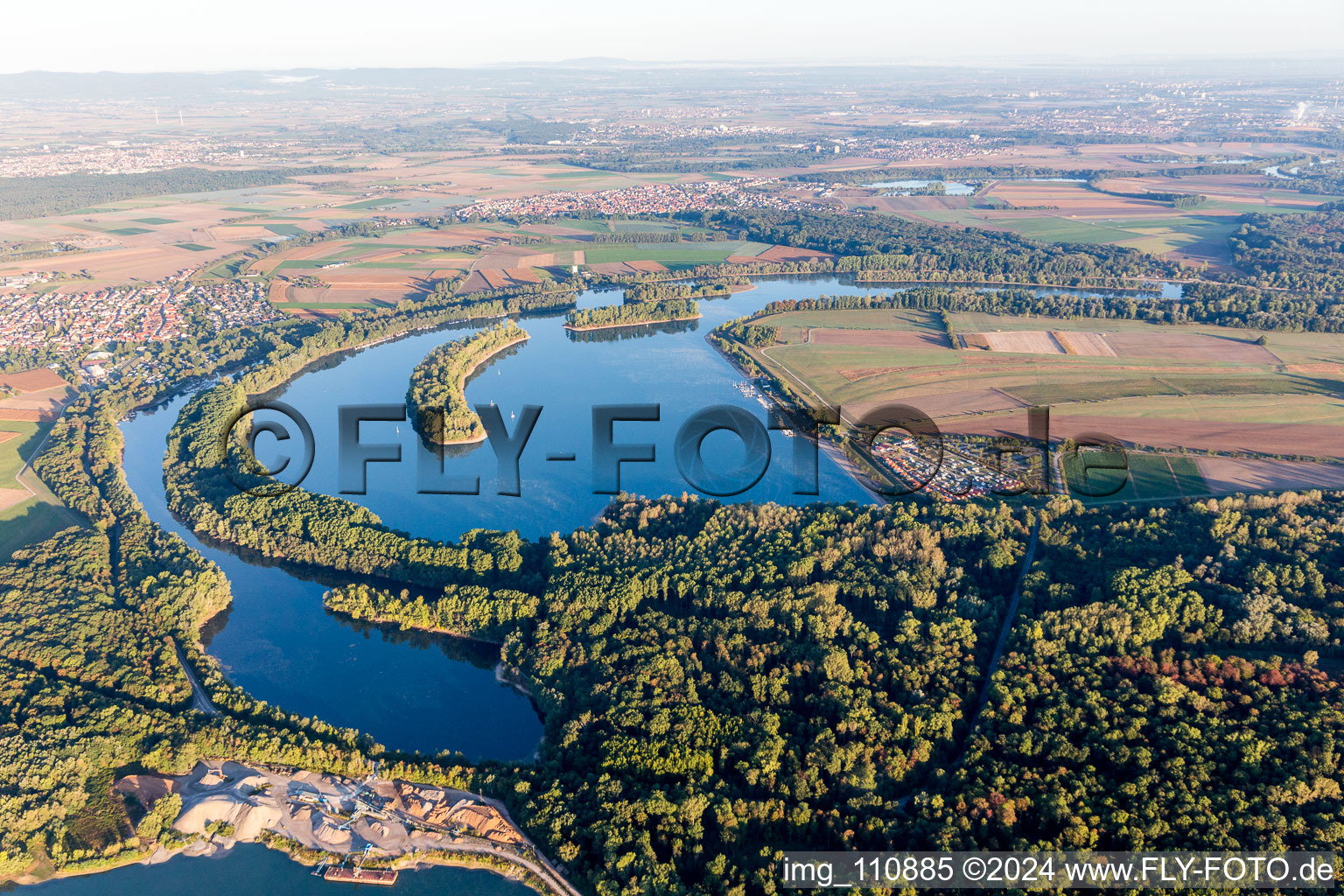 Aerial view of Kollersee in Otterstadt in the state Rhineland-Palatinate, Germany