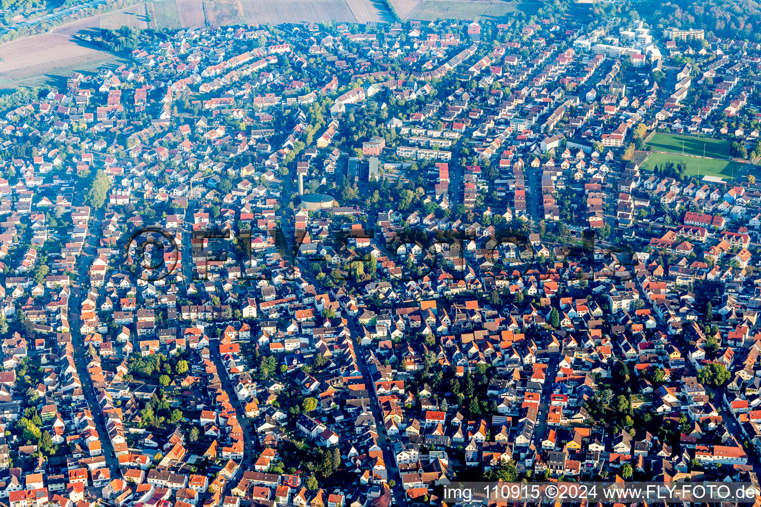 Oblique view of Viernheim in the state Hesse, Germany