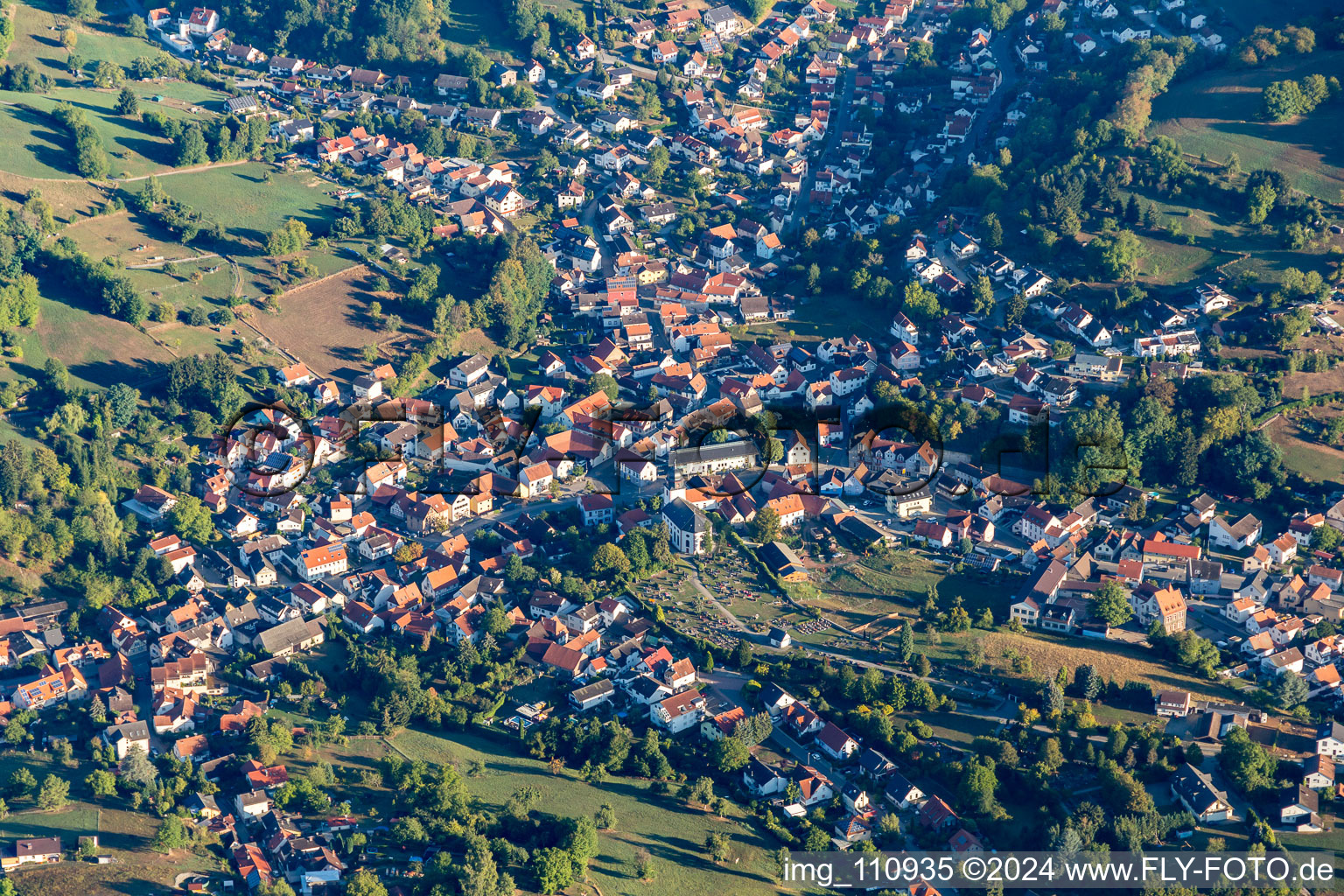 Aerial view of District Reichenbach in Lautertal in the state Hesse, Germany