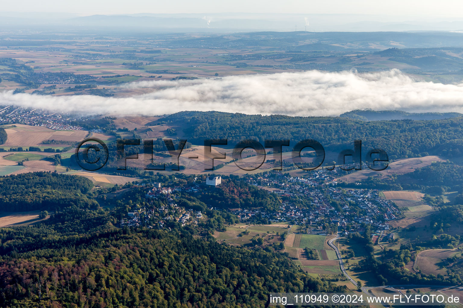 Aerial view of Lichtenberg Castle in the district Niedernhausen in Fischbachtal in the state Hesse, Germany