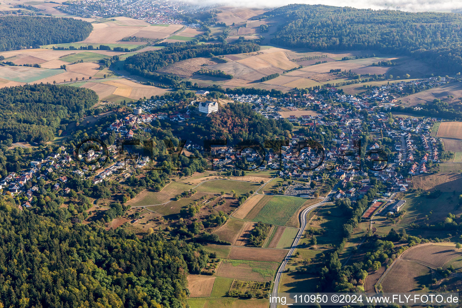 Aerial photograpy of Lichtenberg Castle in the district Niedernhausen in Fischbachtal in the state Hesse, Germany