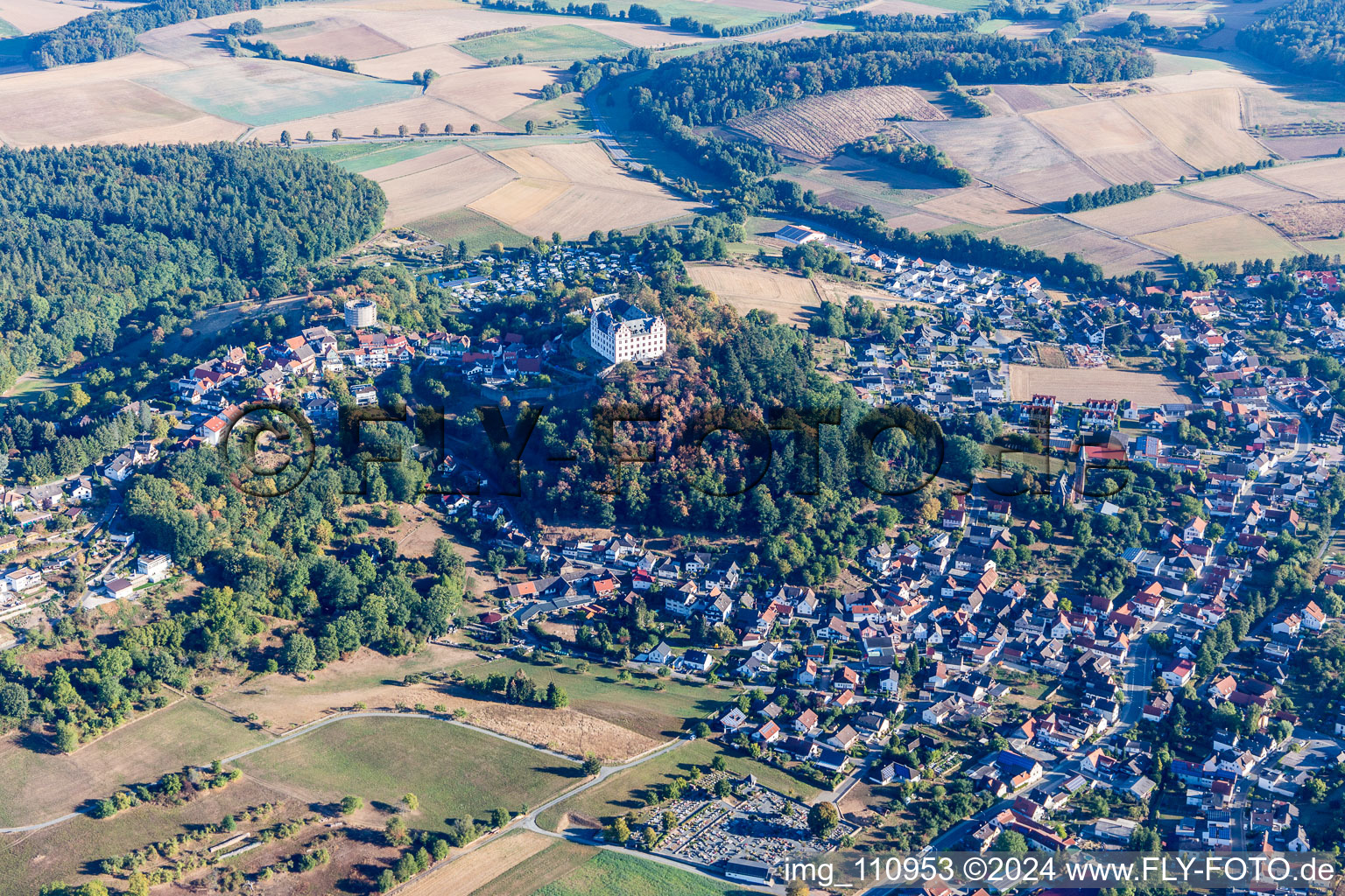 Lichtenberg Castle in the district Niedernhausen in Fischbachtal in the state Hesse, Germany out of the air