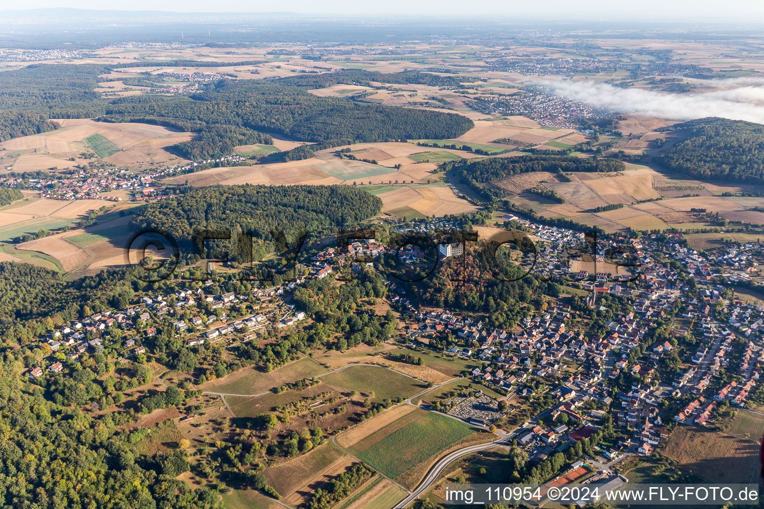 Lichtenberg Castle in the district Niedernhausen in Fischbachtal in the state Hesse, Germany seen from above