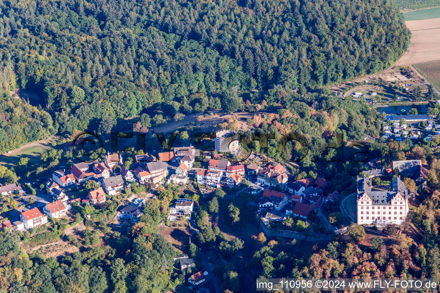 Bird's eye view of Lichtenberg Castle in the district Niedernhausen in Fischbachtal in the state Hesse, Germany