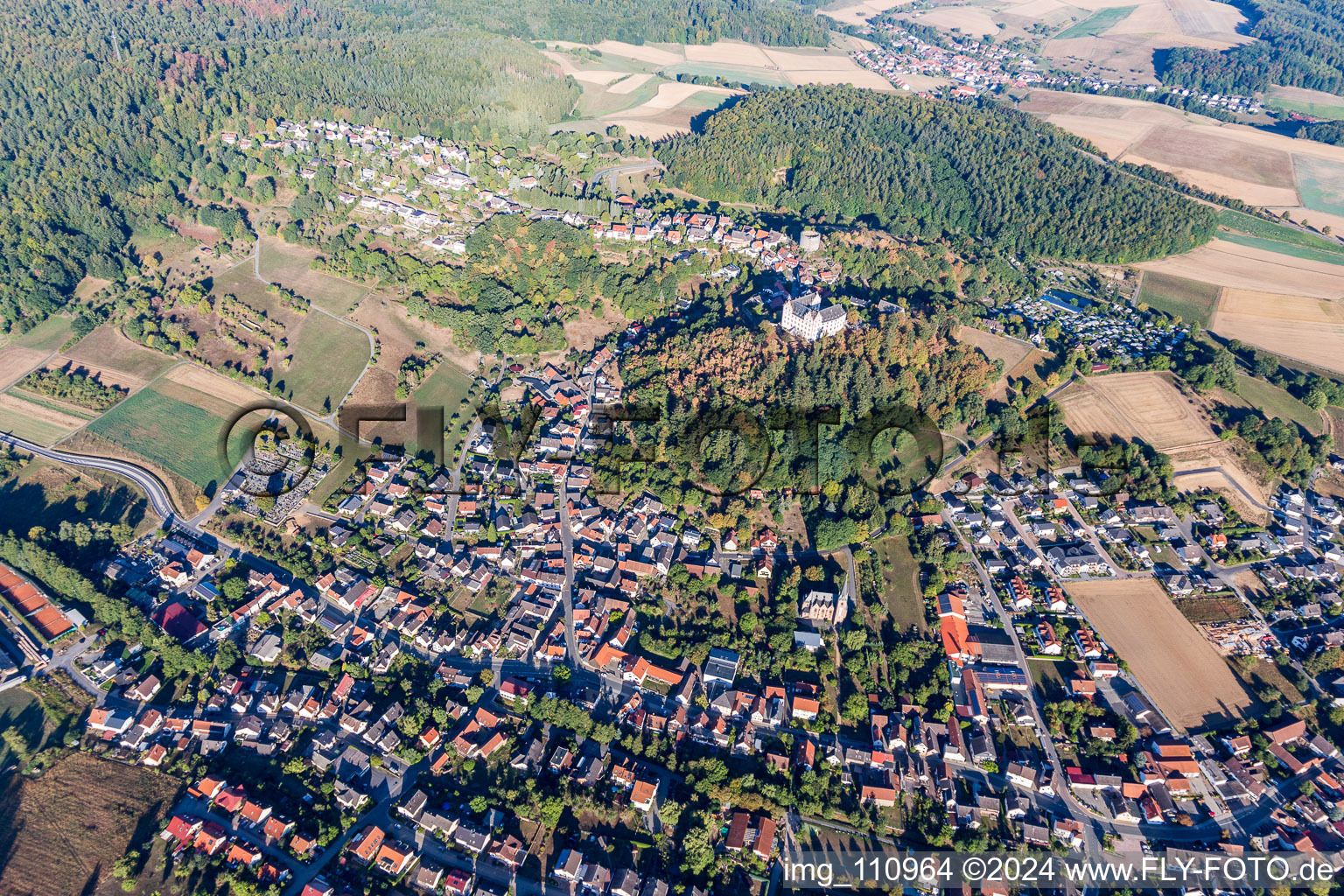 Aerial view of Lichtenberg Castle in the district Niedernhausen in Fischbachtal in the state Hesse, Germany