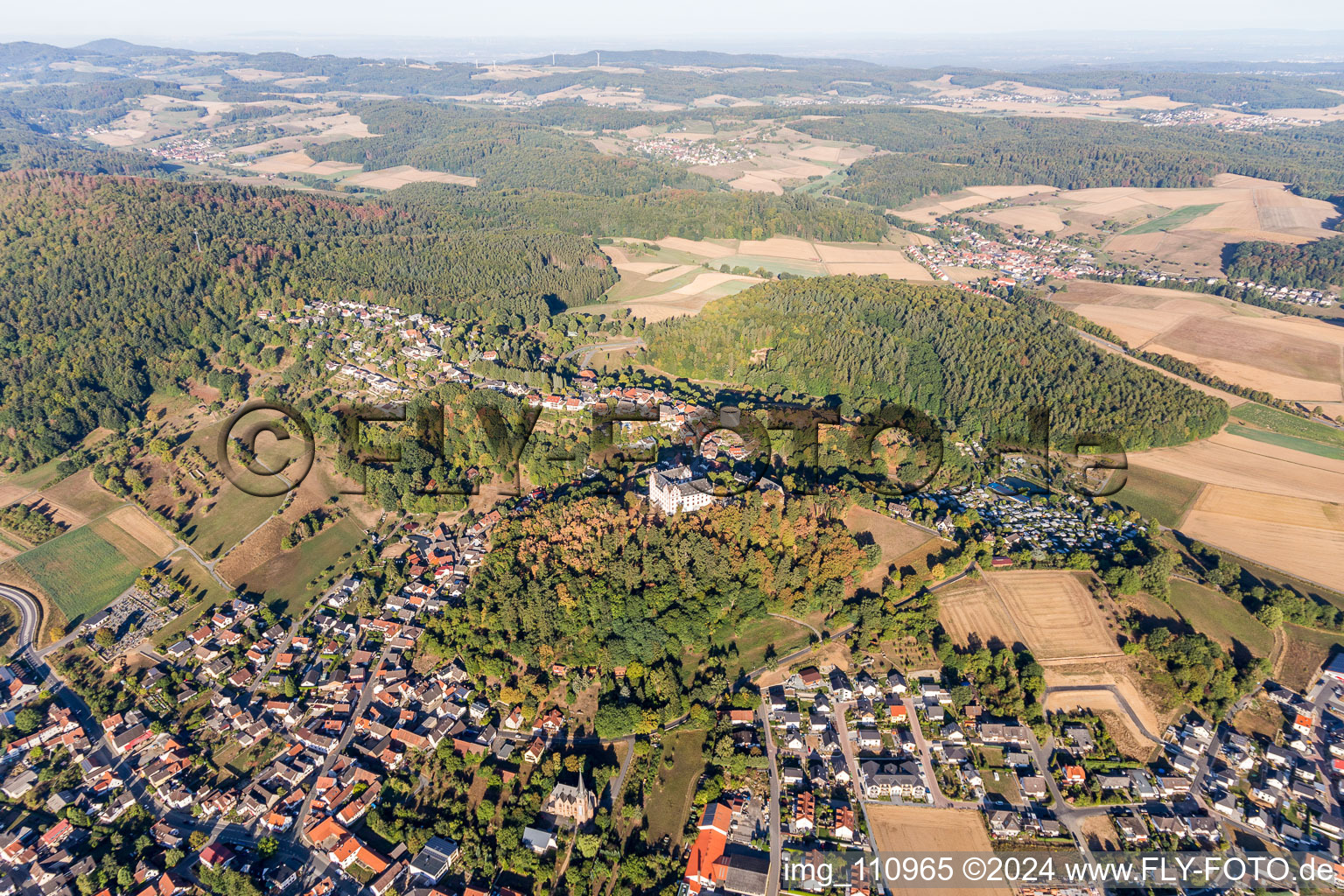 Aerial photograpy of Lichtenberg Castle in the district Niedernhausen in Fischbachtal in the state Hesse, Germany