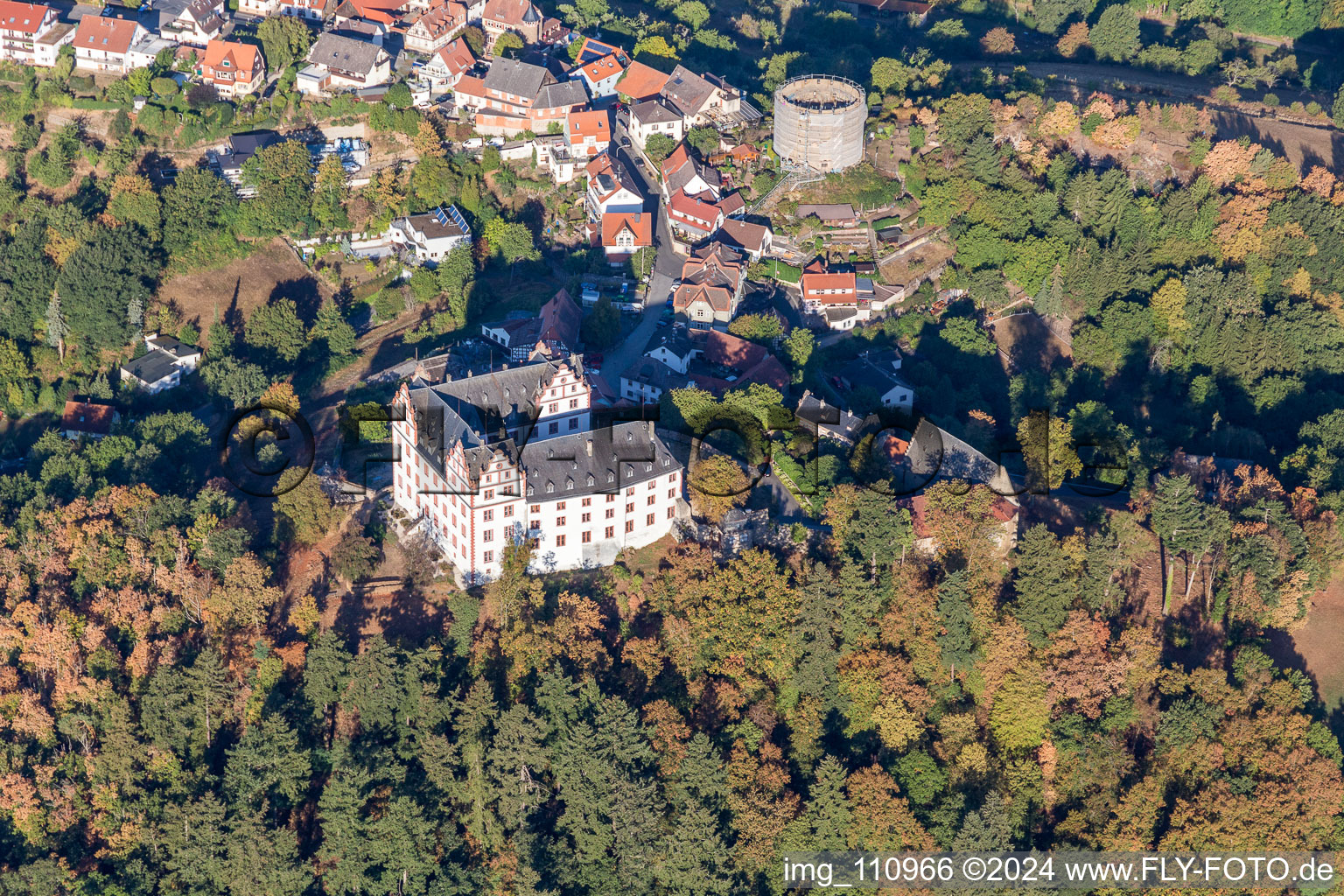 Oblique view of Lichtenberg Castle in the district Niedernhausen in Fischbachtal in the state Hesse, Germany