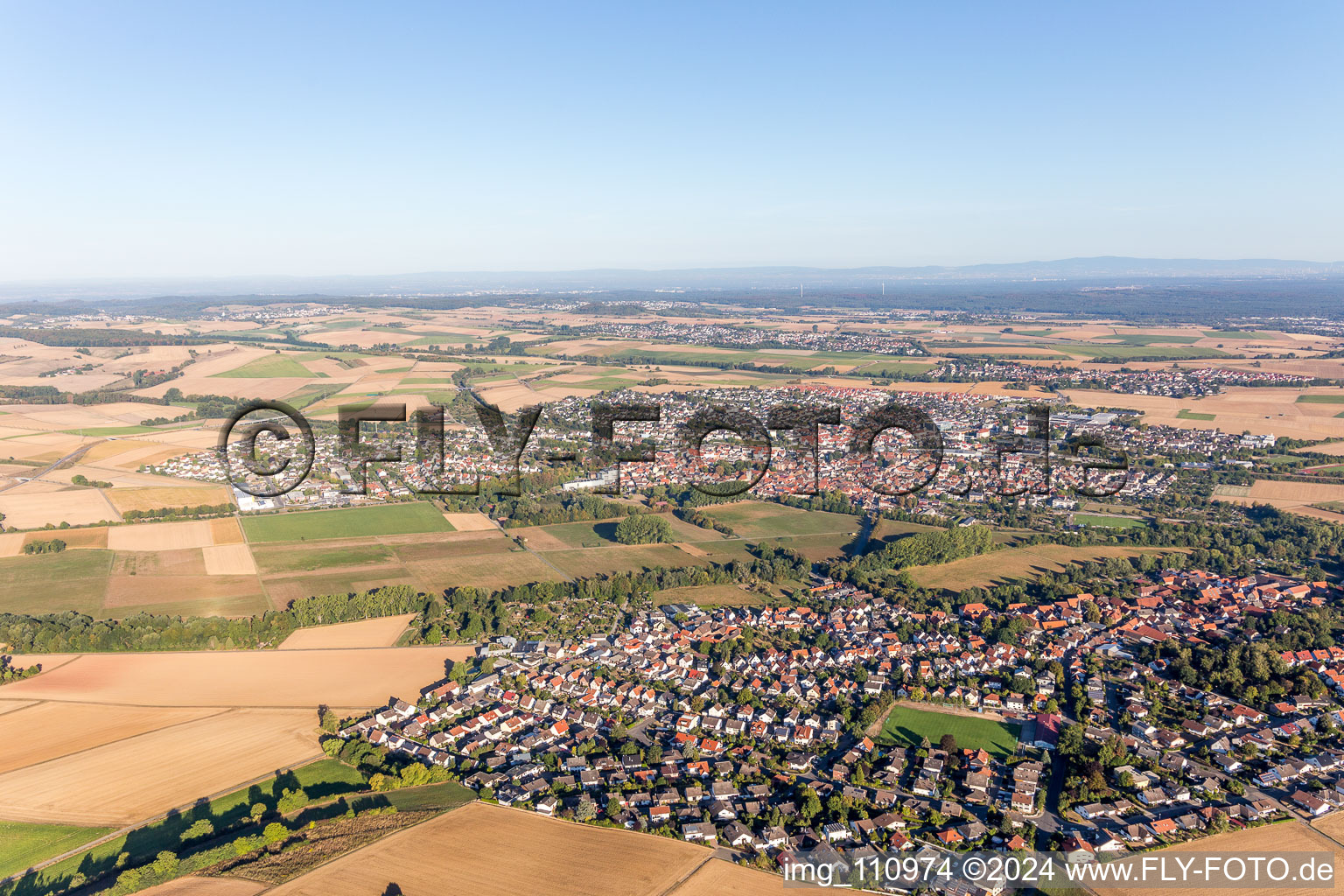 Aerial view of Ueberau in the state Hesse, Germany