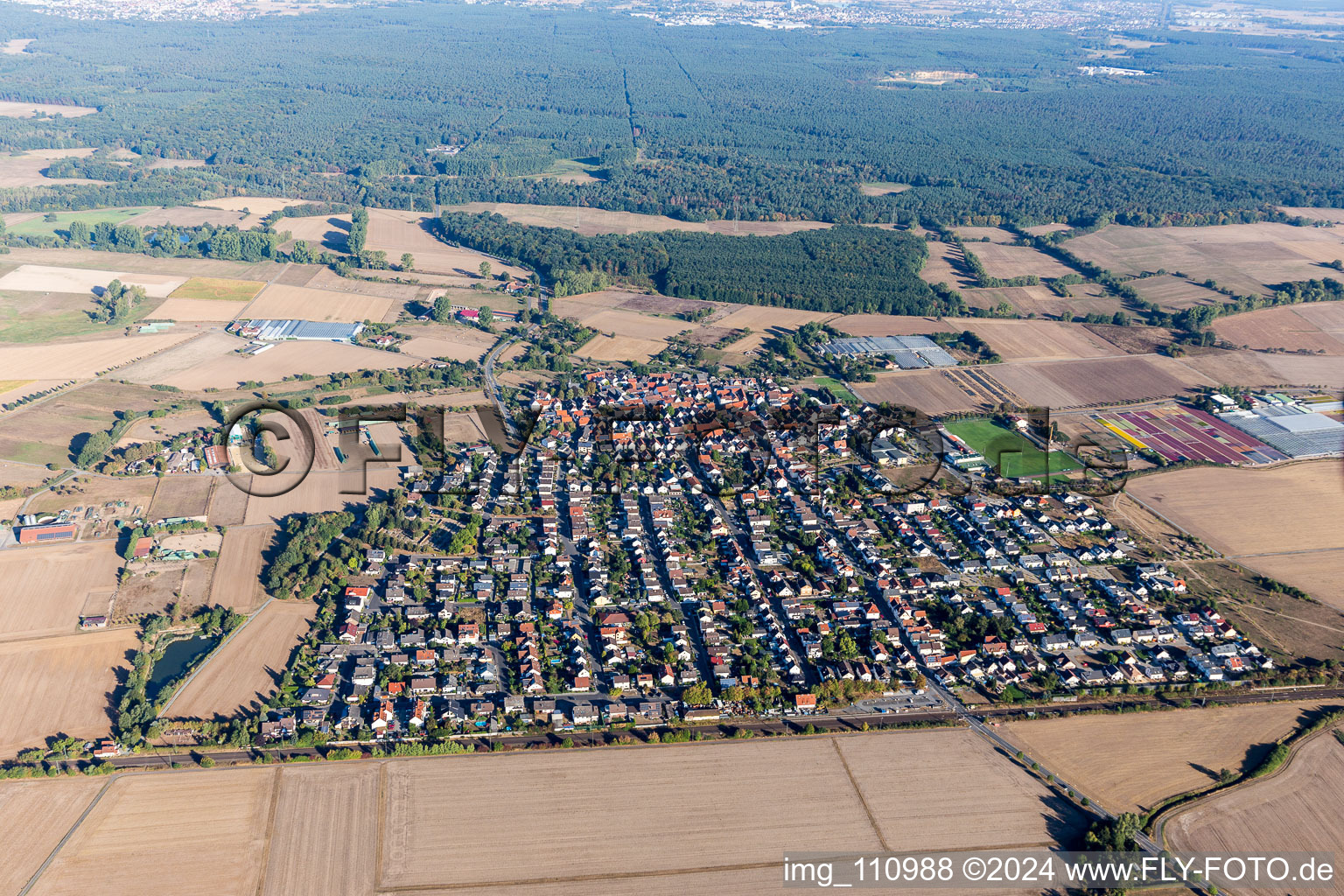 Aerial view of District Hergershausen in Babenhausen in the state Hesse, Germany