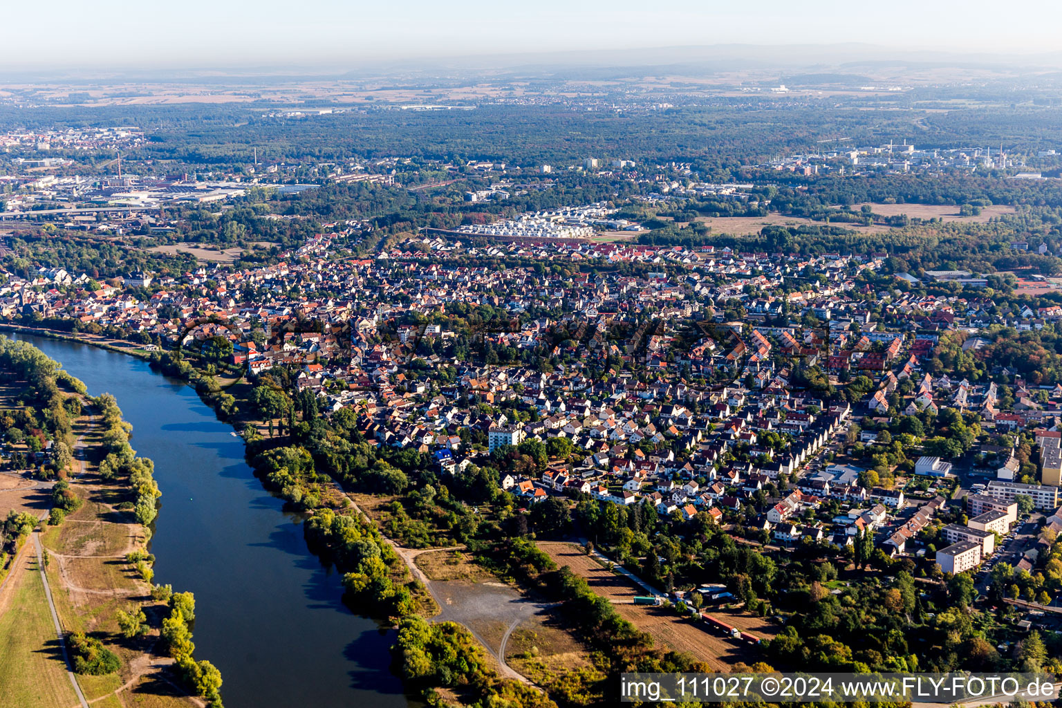 Aerial view of District Großauheim in Hanau in the state Hesse, Germany