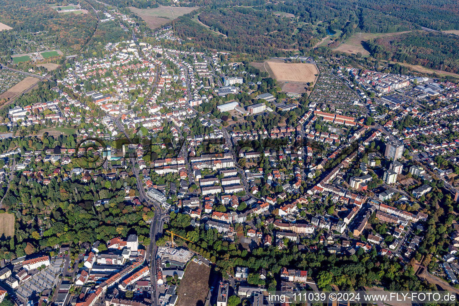 Aerial view of Old Town in the district Hanau-Altstadt in Hanau in the state Hesse, Germany