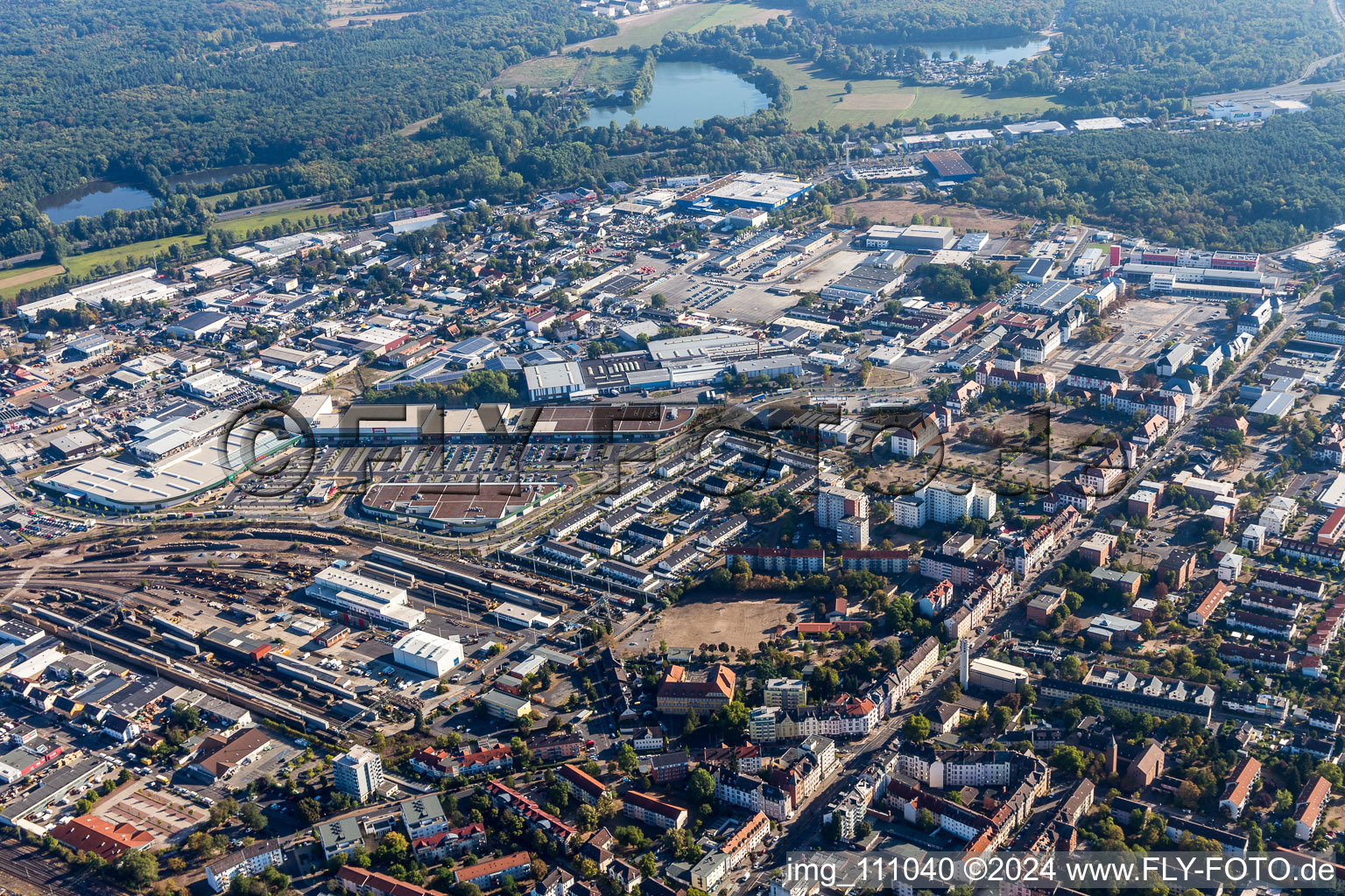 Aerial photograpy of Old Town in the district Hanau-Altstadt in Hanau in the state Hesse, Germany