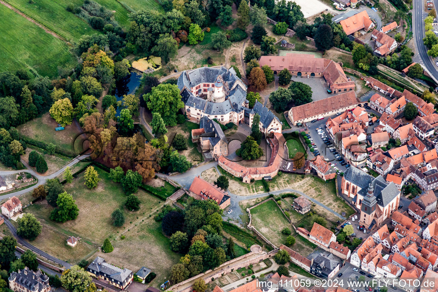 Oblique view of Castle Büdingen in Büdingen in the state Hesse, Germany