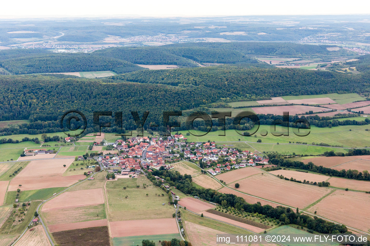 Aerial view of Obererthal in the state Bavaria, Germany