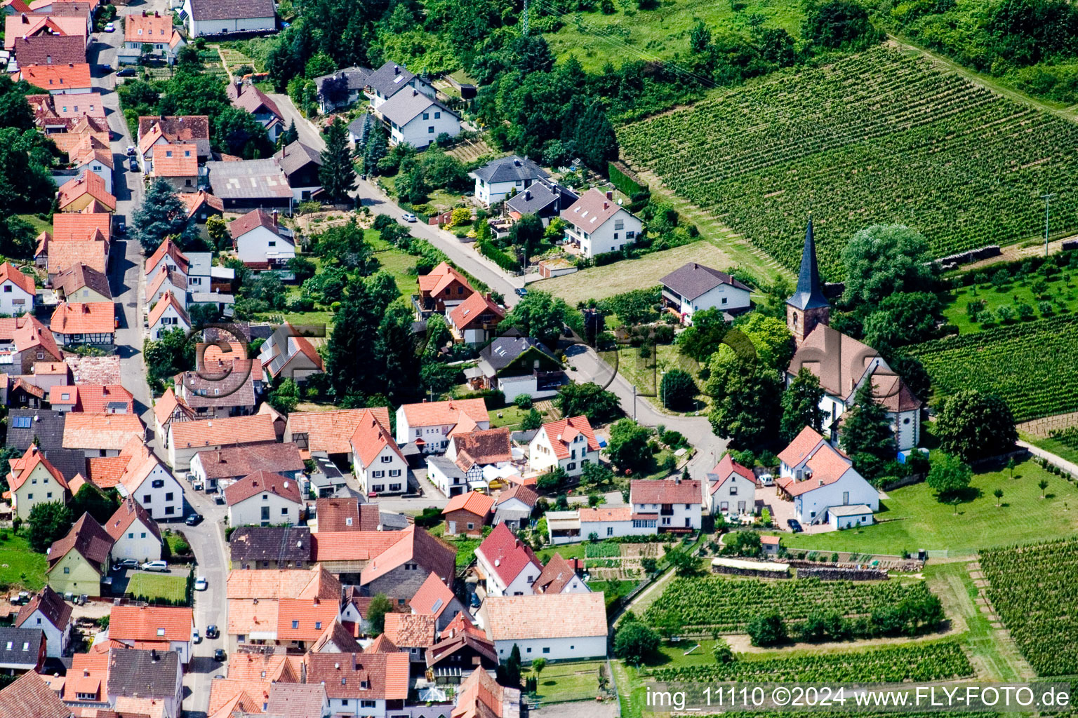 Drone image of District Rechtenbach in Schweigen-Rechtenbach in the state Rhineland-Palatinate, Germany