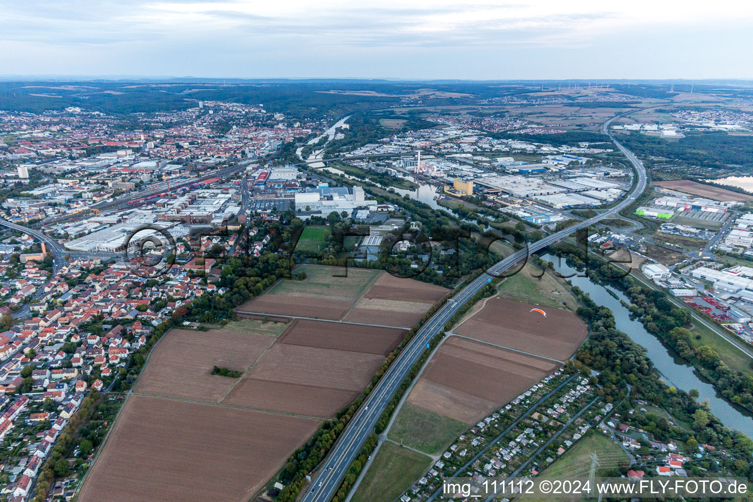 Aerial view of Maintal industrial estate in Schweinfurt in the state Bavaria, Germany