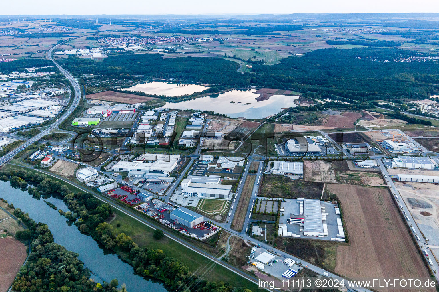 Aerial view of Maintal industrial estate in the district Oberndorf in Schweinfurt in the state Bavaria, Germany